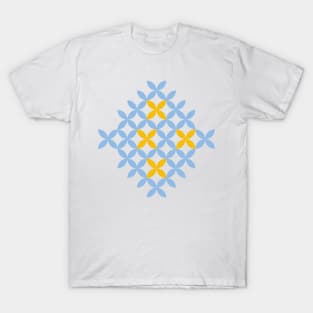 Eastern European light blue and yellow stitches folk art pattern T-Shirt